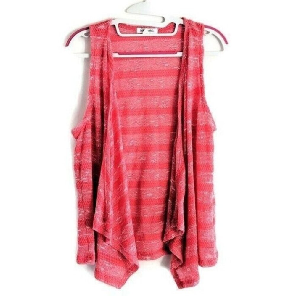 CLEARANCE Red Pink Stripe Knit Top M Marled Top Sleeveless Cascade Open Front